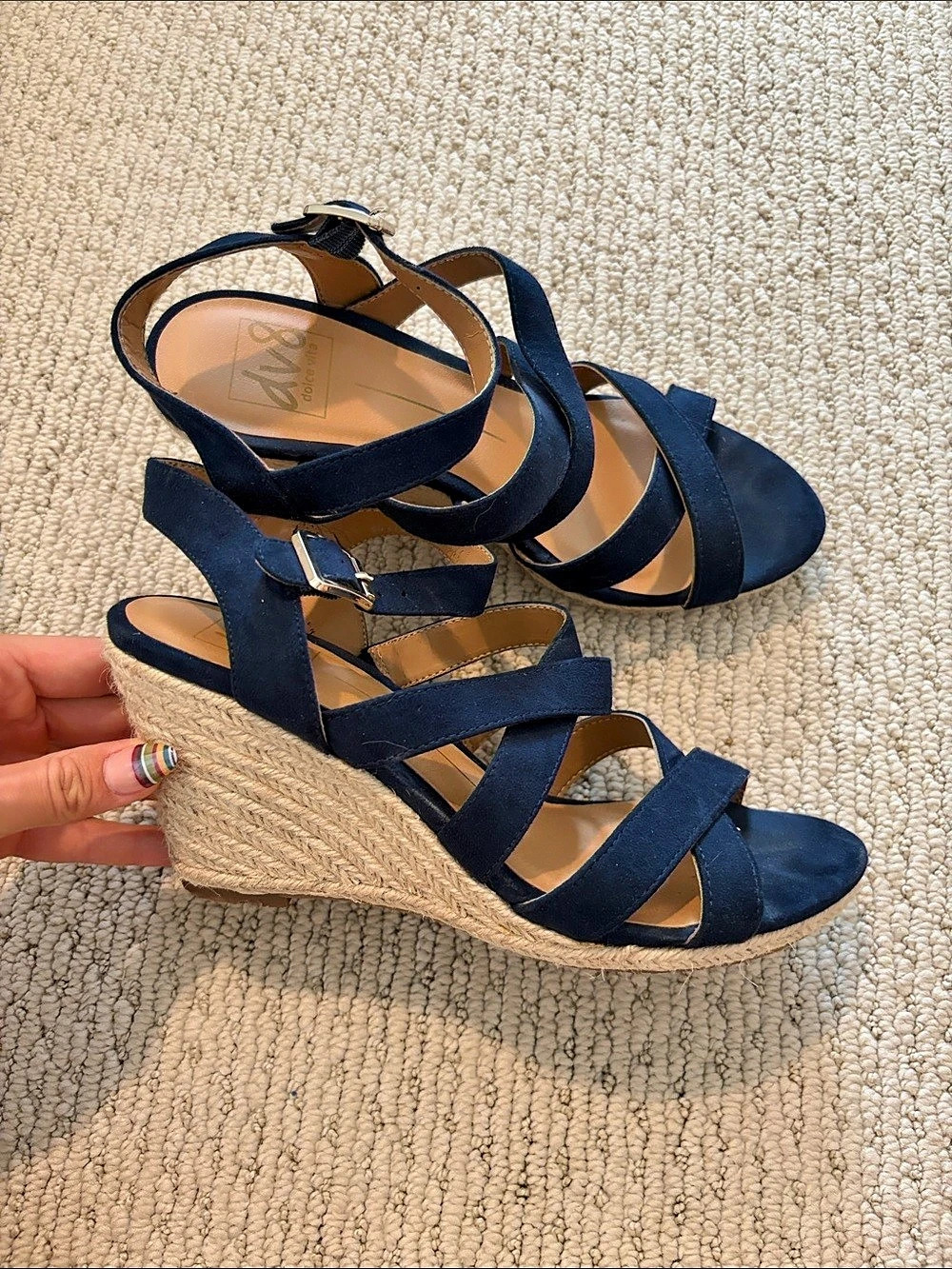 DV8 by Dolce Vita Plume Ankle Strap Espadrille Wedge Blue Strappy Wedge Sandals